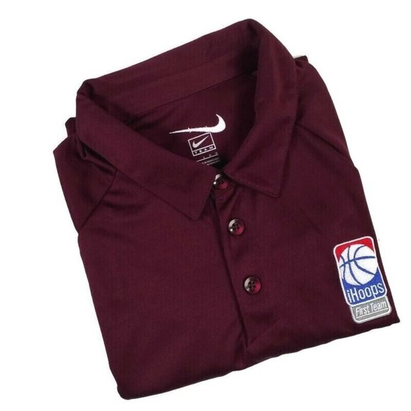 Nike Team iHoops First Logo Burgandy Short Sleeve Fit Dry Polo Shirt Mens Large - Picture 12 of 12